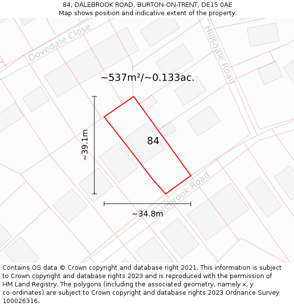 84, DALEBROOK ROAD, BURTON-ON-TRENT, DE15 0AE: Plot and title map