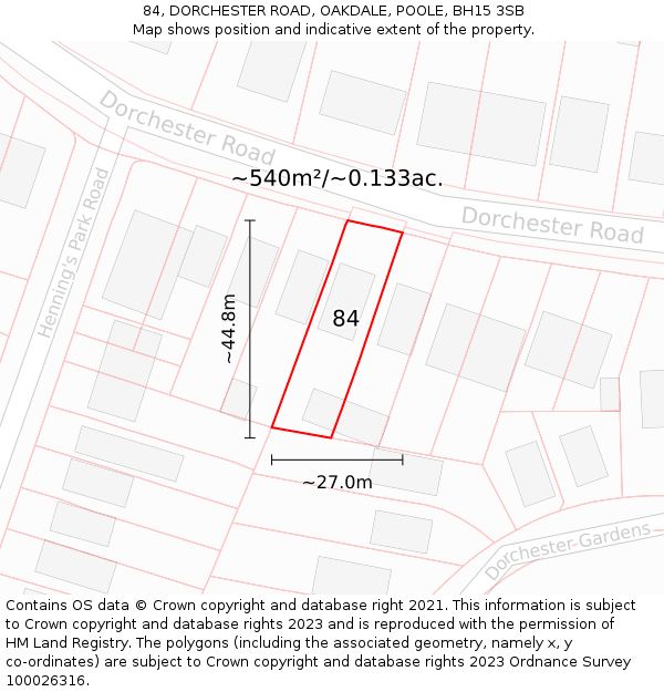 84, DORCHESTER ROAD, OAKDALE, POOLE, BH15 3SB: Plot and title map