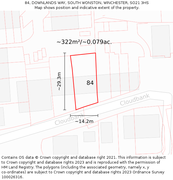 84, DOWNLANDS WAY, SOUTH WONSTON, WINCHESTER, SO21 3HS: Plot and title map