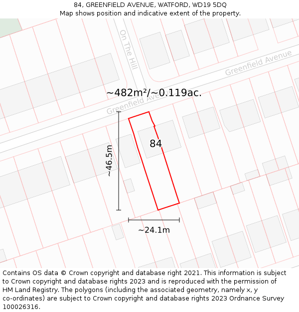 84, GREENFIELD AVENUE, WATFORD, WD19 5DQ: Plot and title map