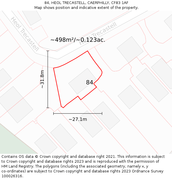 84, HEOL TRECASTELL, CAERPHILLY, CF83 1AF: Plot and title map