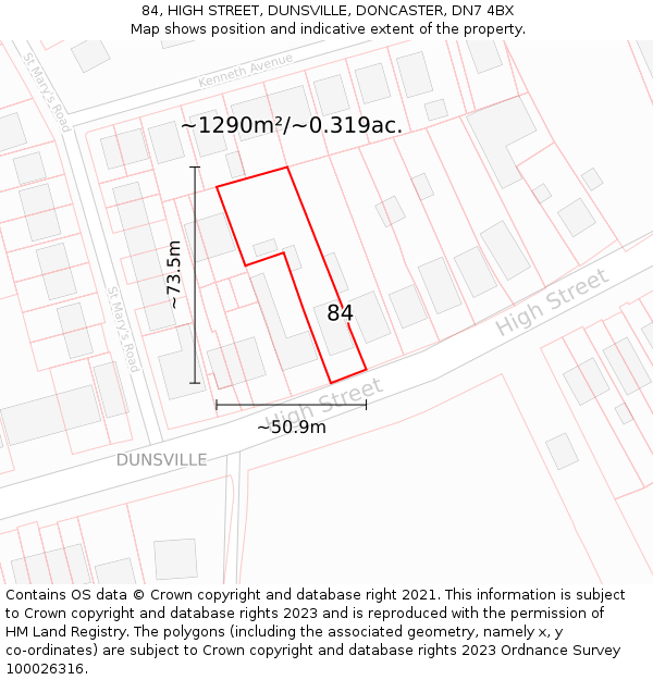 84, HIGH STREET, DUNSVILLE, DONCASTER, DN7 4BX: Plot and title map