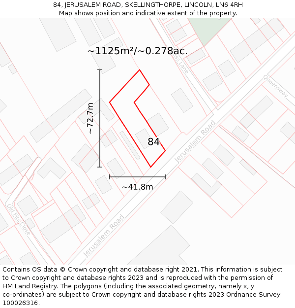 84, JERUSALEM ROAD, SKELLINGTHORPE, LINCOLN, LN6 4RH: Plot and title map