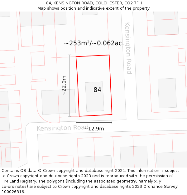 84, KENSINGTON ROAD, COLCHESTER, CO2 7FH: Plot and title map