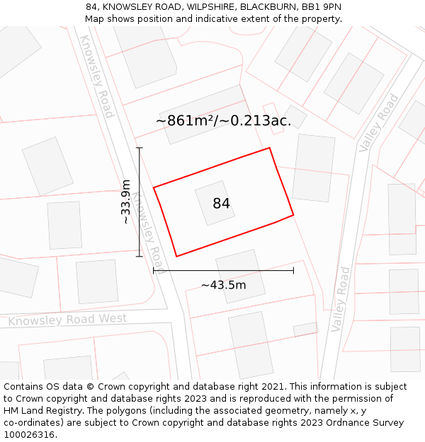 84, KNOWSLEY ROAD, WILPSHIRE, BLACKBURN, BB1 9PN: Plot and title map