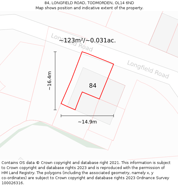 84, LONGFIELD ROAD, TODMORDEN, OL14 6ND: Plot and title map