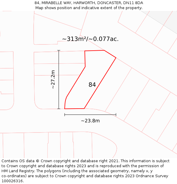 84, MIRABELLE WAY, HARWORTH, DONCASTER, DN11 8DA: Plot and title map