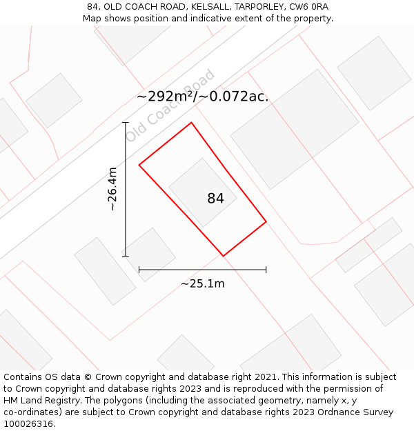 84, OLD COACH ROAD, KELSALL, TARPORLEY, CW6 0RA: Plot and title map