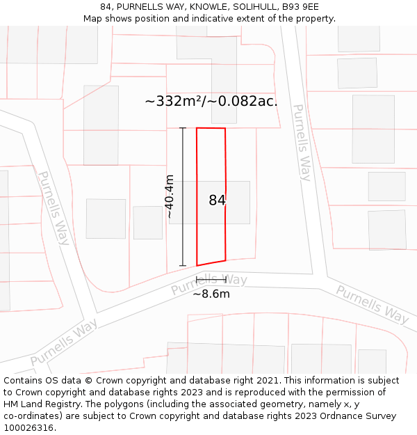 84, PURNELLS WAY, KNOWLE, SOLIHULL, B93 9EE: Plot and title map