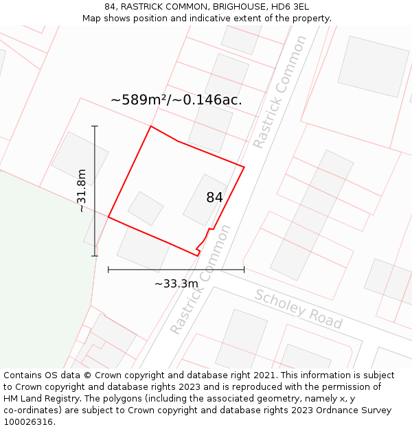 84, RASTRICK COMMON, BRIGHOUSE, HD6 3EL: Plot and title map