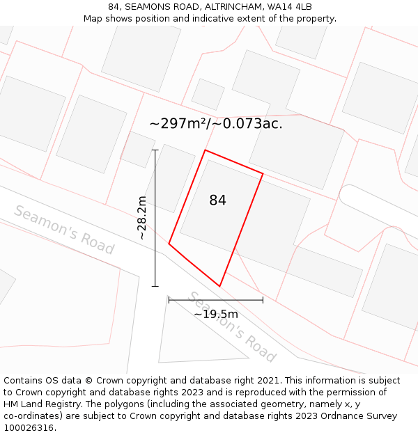 84, SEAMONS ROAD, ALTRINCHAM, WA14 4LB: Plot and title map