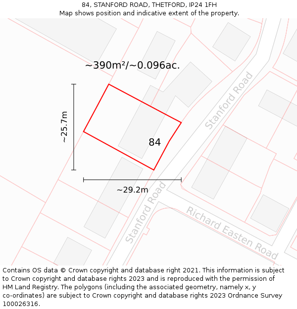 84, STANFORD ROAD, THETFORD, IP24 1FH: Plot and title map