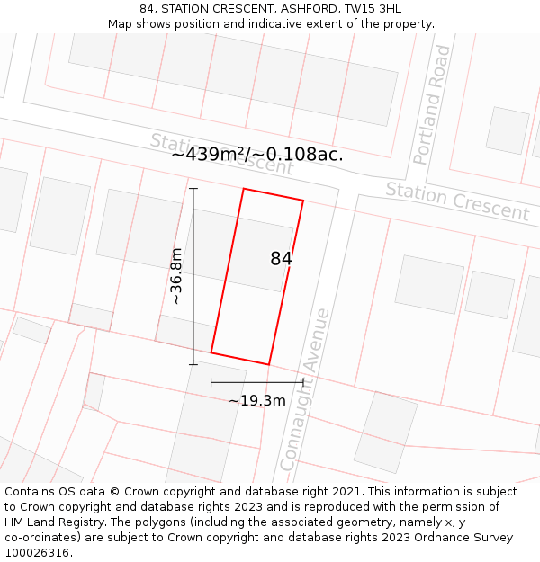 84, STATION CRESCENT, ASHFORD, TW15 3HL: Plot and title map