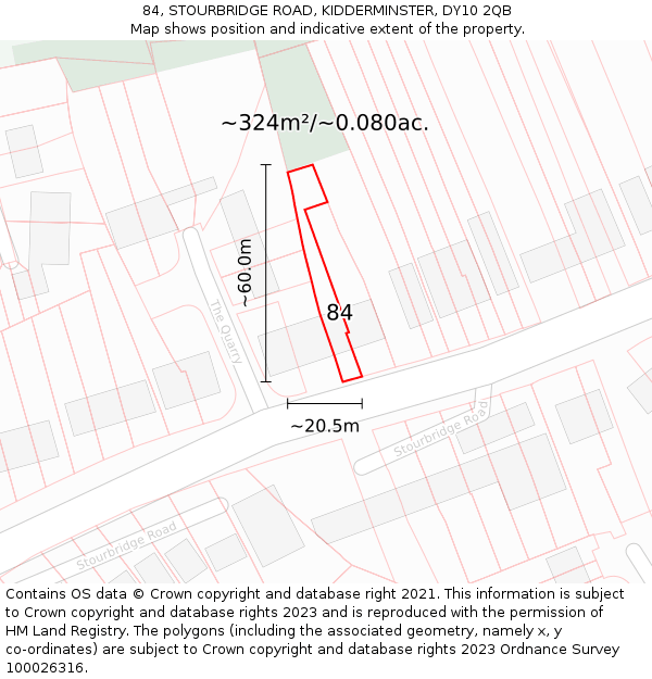 84, STOURBRIDGE ROAD, KIDDERMINSTER, DY10 2QB: Plot and title map