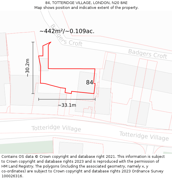 84, TOTTERIDGE VILLAGE, LONDON, N20 8AE: Plot and title map