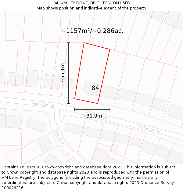 84, VALLEY DRIVE, BRIGHTON, BN1 5FD: Plot and title map