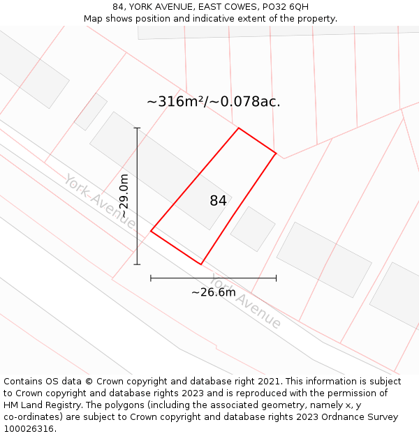 84, YORK AVENUE, EAST COWES, PO32 6QH: Plot and title map