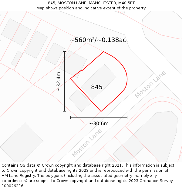 845, MOSTON LANE, MANCHESTER, M40 5RT: Plot and title map