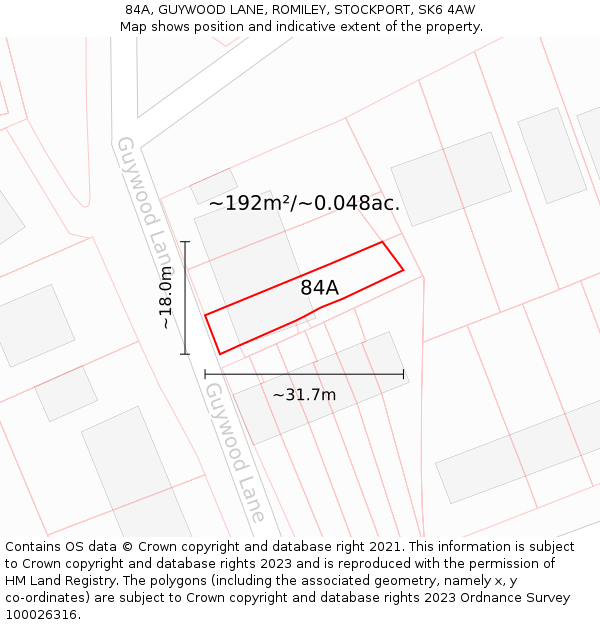 84A, GUYWOOD LANE, ROMILEY, STOCKPORT, SK6 4AW: Plot and title map