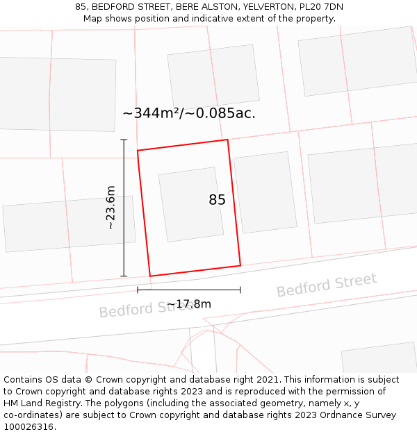 85, BEDFORD STREET, BERE ALSTON, YELVERTON, PL20 7DN: Plot and title map