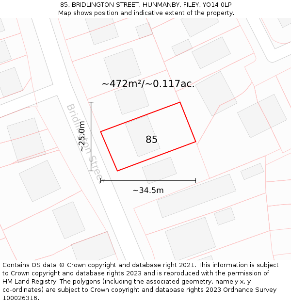 85, BRIDLINGTON STREET, HUNMANBY, FILEY, YO14 0LP: Plot and title map