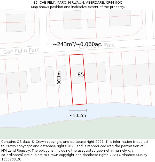 85, CAE FELIN PARC, HIRWAUN, ABERDARE, CF44 9QQ: Plot and title map