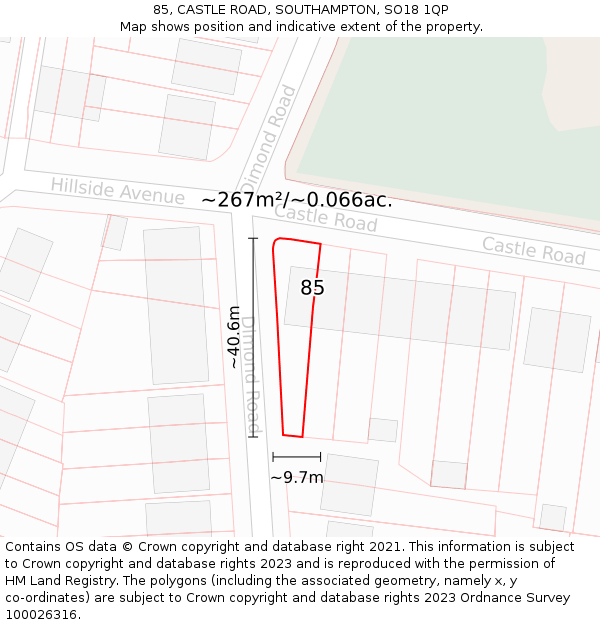 85, CASTLE ROAD, SOUTHAMPTON, SO18 1QP: Plot and title map