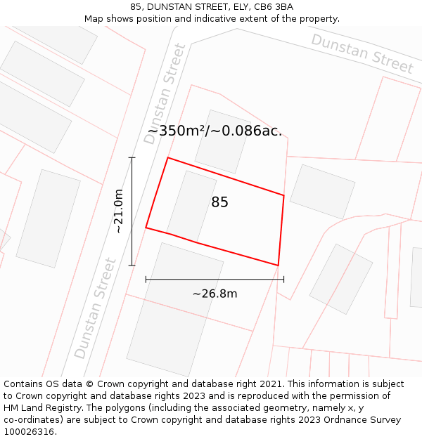 85, DUNSTAN STREET, ELY, CB6 3BA: Plot and title map