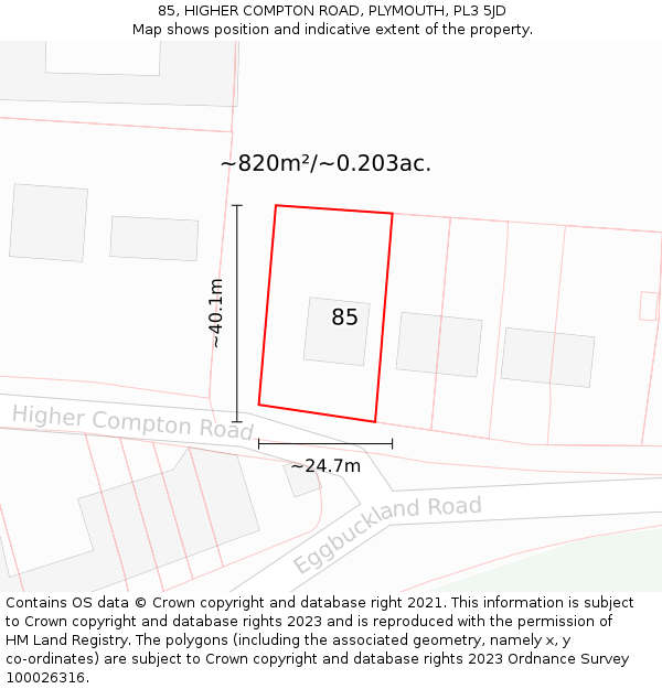 85, HIGHER COMPTON ROAD, PLYMOUTH, PL3 5JD: Plot and title map