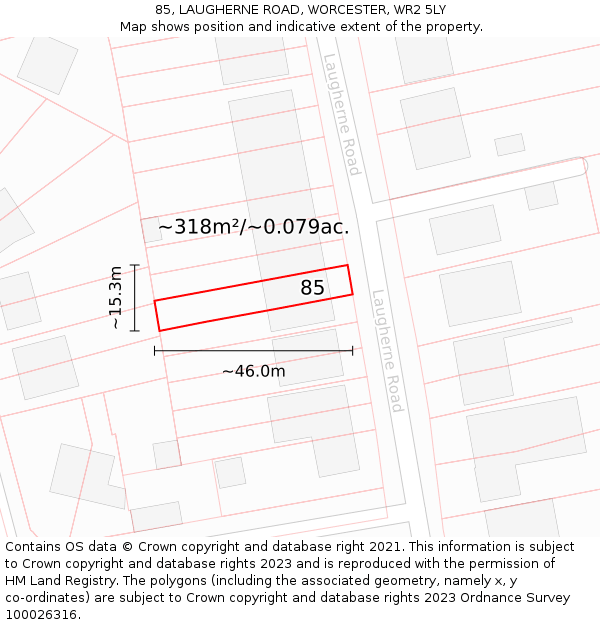 85, LAUGHERNE ROAD, WORCESTER, WR2 5LY: Plot and title map