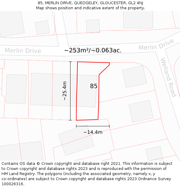 85, MERLIN DRIVE, QUEDGELEY, GLOUCESTER, GL2 4NJ: Plot and title map