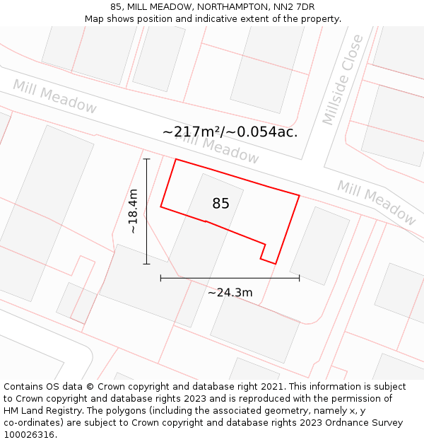 85, MILL MEADOW, NORTHAMPTON, NN2 7DR: Plot and title map