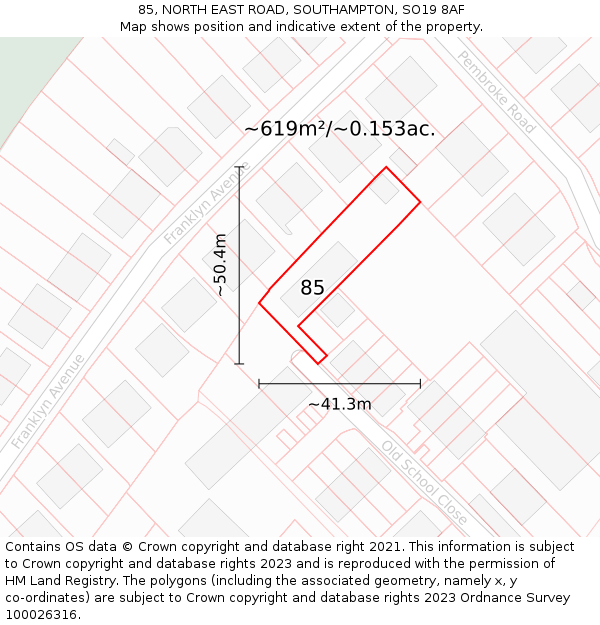 85, NORTH EAST ROAD, SOUTHAMPTON, SO19 8AF: Plot and title map