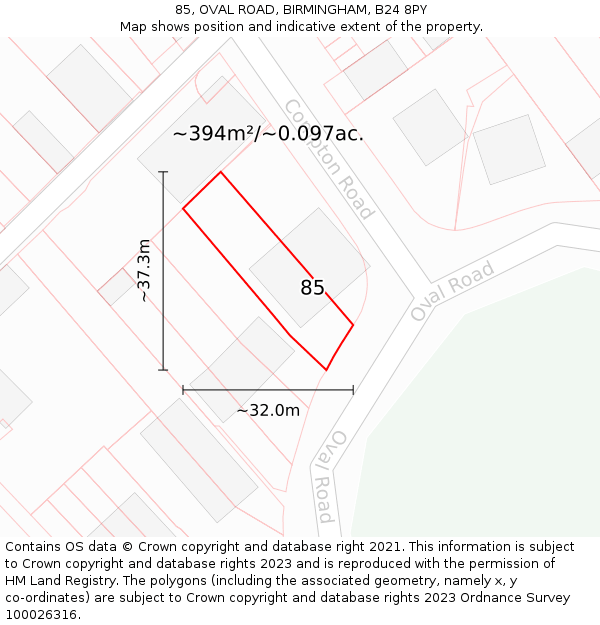 85, OVAL ROAD, BIRMINGHAM, B24 8PY: Plot and title map