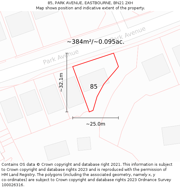 85, PARK AVENUE, EASTBOURNE, BN21 2XH: Plot and title map