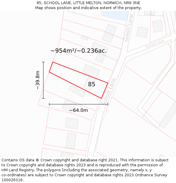 85, SCHOOL LANE, LITTLE MELTON, NORWICH, NR9 3NE: Plot and title map