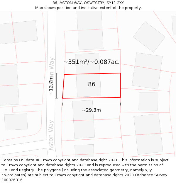 86, ASTON WAY, OSWESTRY, SY11 2XY: Plot and title map