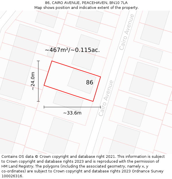 86, CAIRO AVENUE, PEACEHAVEN, BN10 7LA: Plot and title map