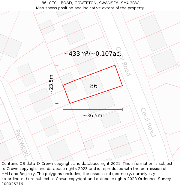 86, CECIL ROAD, GOWERTON, SWANSEA, SA4 3DW: Plot and title map