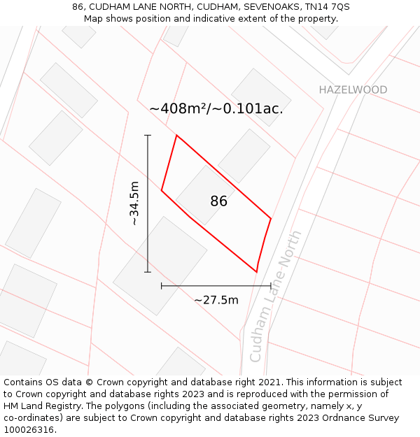 86, CUDHAM LANE NORTH, CUDHAM, SEVENOAKS, TN14 7QS: Plot and title map