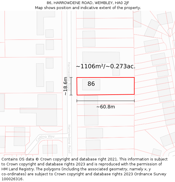 86, HARROWDENE ROAD, WEMBLEY, HA0 2JF: Plot and title map