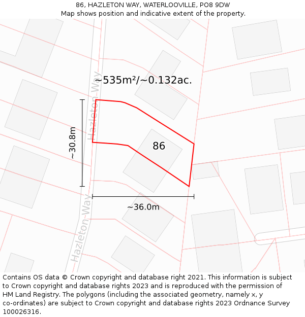 86, HAZLETON WAY, WATERLOOVILLE, PO8 9DW: Plot and title map