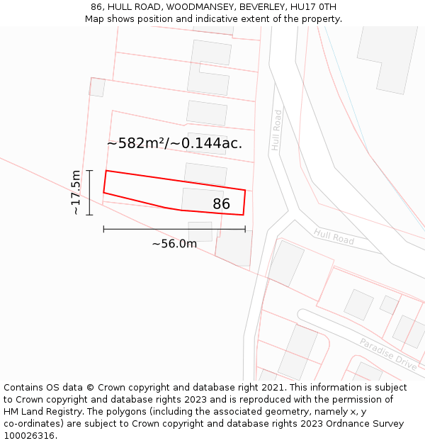 86, HULL ROAD, WOODMANSEY, BEVERLEY, HU17 0TH: Plot and title map