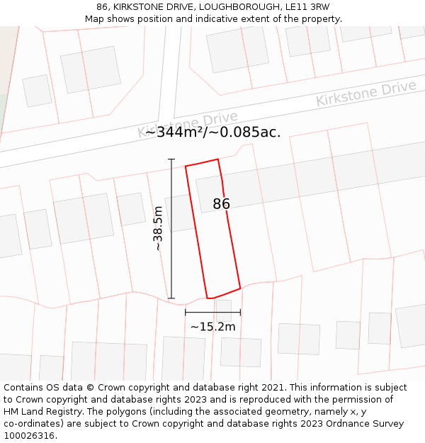 86, KIRKSTONE DRIVE, LOUGHBOROUGH, LE11 3RW: Plot and title map