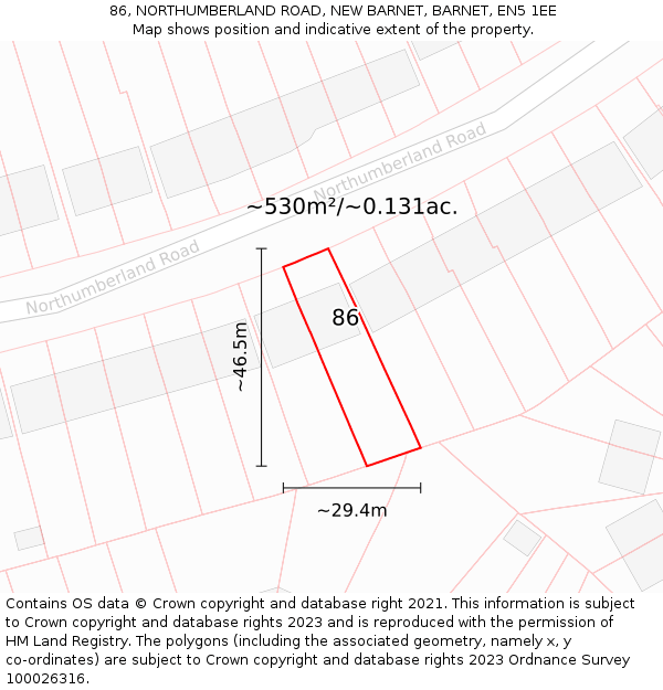 86, NORTHUMBERLAND ROAD, NEW BARNET, BARNET, EN5 1EE: Plot and title map