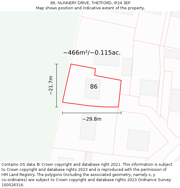 86, NUNNERY DRIVE, THETFORD, IP24 3EP: Plot and title map