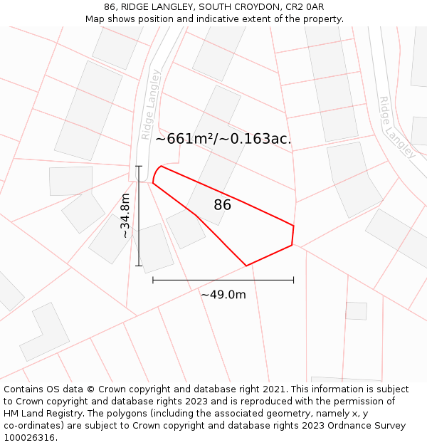 86, RIDGE LANGLEY, SOUTH CROYDON, CR2 0AR: Plot and title map