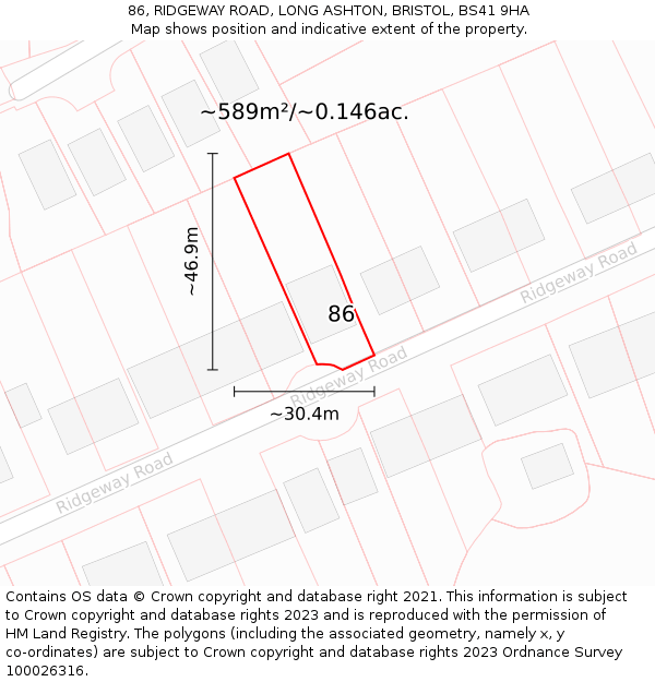 86, RIDGEWAY ROAD, LONG ASHTON, BRISTOL, BS41 9HA: Plot and title map