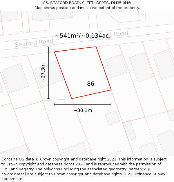 86, SEAFORD ROAD, CLEETHORPES, DN35 0NW: Plot and title map