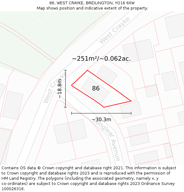 86, WEST CRAYKE, BRIDLINGTON, YO16 6XW: Plot and title map